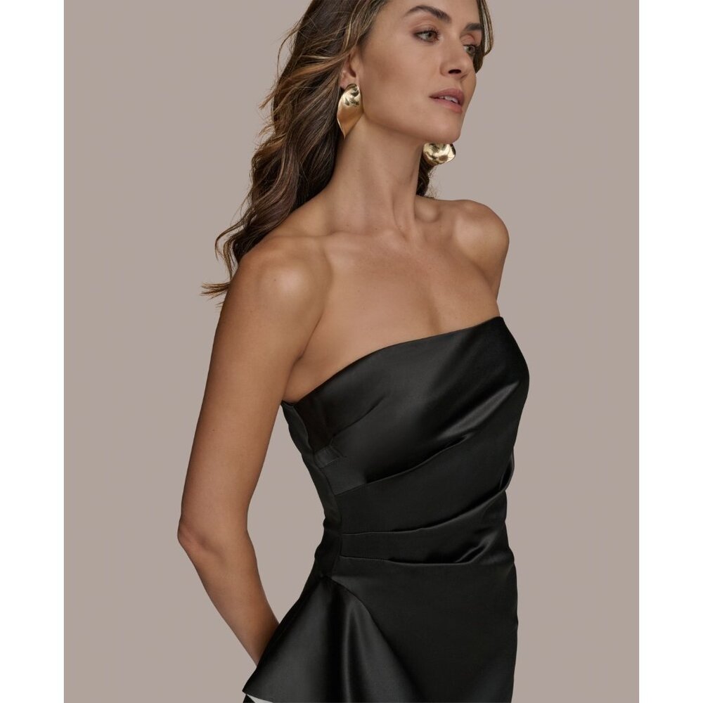Donna Karan New York Strapless Contrast Ruffle Trim Slit Gown Size 6 Black $299 - Picture 5 of 6